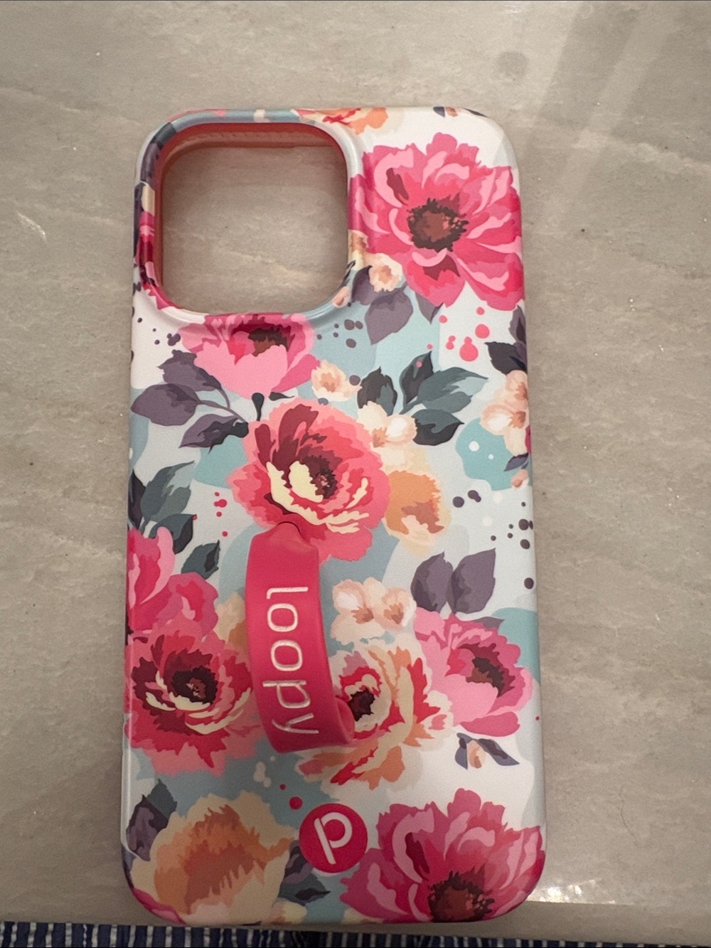 Loopy Case Floral with Pink Loop Grip and Teal Accents iPhone 14 Pro Max